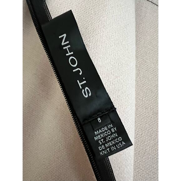 St. John Women’s Dress Colorblock Pattern Knee-Length Beige Black Grey 8 Wool - Picture 3 of 5